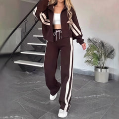 Angelina™ Set mit Stehkragenjacke und modernen Streifen in Braun