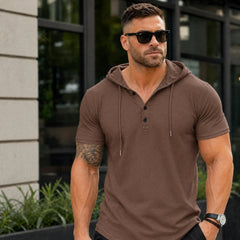 Austin™ T-Shirt mit Kapuze und Knopfleiste in Braun