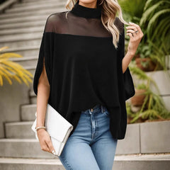 Parma™ Bluse mit Stehkragen und transparenten Schultern in Schwarz