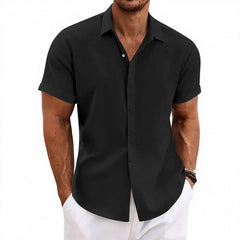 Arvian™-Hemd aus Baumwoll-Leinen im Lässig-Eleganten Stil in Schwarz