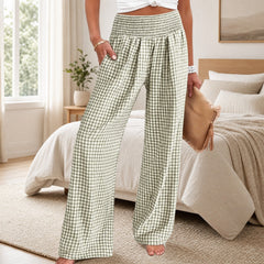 Sommer™ Hose aus Baumwoll-Leinen mit Karomuster in Olivgrün