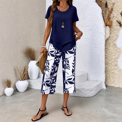 Nativ™ Set mit Lagenbluse und gemusterter Capri Hose in Dunkelblau