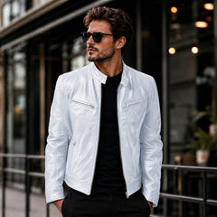 Yakuza™ Jacke aus Premium Leder mit Minimalistischem, Zeitlosem Design in Weiß
