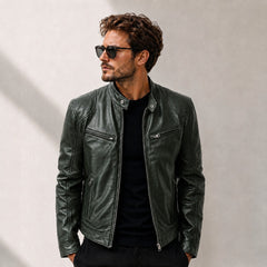 Yakuza™ Jacke aus Premium Leder mit Minimalistischem, Zeitlosem Design in Dunkelgrün