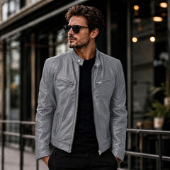 Yakuza™ Jacke aus Premium Leder mit Minimalistischem, Zeitlosem Design in Grau