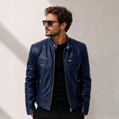 Yakuza™ Jacke aus Premium Leder mit Minimalistischem, Zeitlosem Design in Dunkelblau
