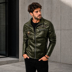 Vorreiter™ Premium Lederjacke mit Stehkragen in Olivgrün