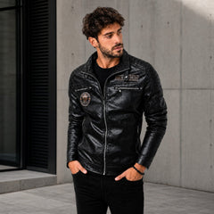 Vorreiter™ Premium Lederjacke mit Stehkragen in Schwarz