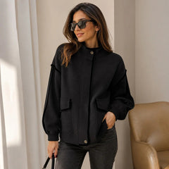 Vivienne™ Mantel aus Strukturiertem Strick mit Eleganten Konturen in Schwarz