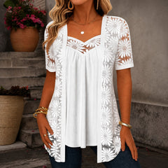 Nadia™ Bluse aus Leinenmischgewebe mit Lagenlook und Spitze in Weiß