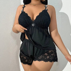 Amara™ Babydoll-Set Mit Top Und Shorts Mit Spitzenbesatz in Schwarz