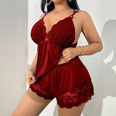 Amara™ Babydoll-Set Mit Top Und Shorts Mit Spitzenbesatz in Rot