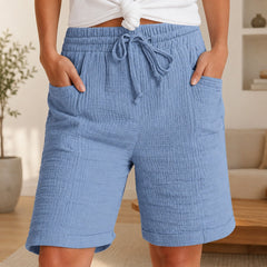 Shorts Svea™ mit Strukturierter Baumwolle und Hohem Bund in Blau