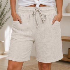 Shorts Svea™ mit Strukturierter Baumwolle und Hohem Bund in Beige