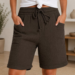 Shorts Svea™ mit Strukturierter Baumwolle und Hohem Bund in Braun