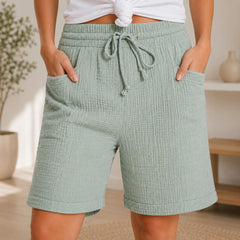 Shorts Svea™ mit Strukturierter Baumwolle und Hohem Bund in Hellgrün