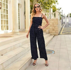 Charlotte | Weites Bein Gesmoktes Oberteil Jumpsuit in Marineblau