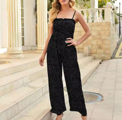 Charlotte | Weites Bein Gesmoktes Oberteil Jumpsuit in Schwarz