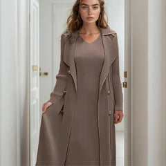 Valena™-Kleid mit Schicker, überlagerter Langjacke / Für Stilbewusste Frauen, die Wert auf Stil, Funktionalität und Ausstrahlung Legen! in Khaki
