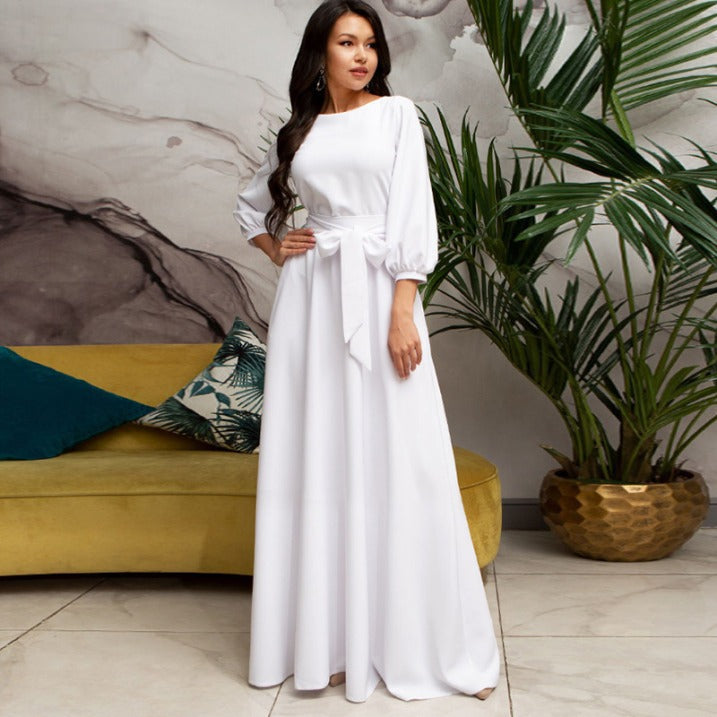 Stilvolles Langarm-Hochzeitsgastkleid für Damen | Maxi