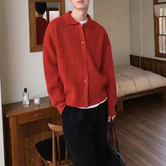 Preston™ Strickjacke aus hochwertigem Trikot mit strukturiertem Kragen / Die neue Ikone des eleganten Herrenstils! in Rot