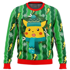 Unisex-Weihnachtsbluse mit Aufdruck, kuschelig und warm in Grün Picachu