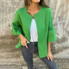 LineaLuxe™ - Strickjacke aus Festem Strick mit Voluminösen Ärmeln und Minimalistischem Schnitt / Zeitlose Eleganz mit Viel Leichtigkeit! in Grün