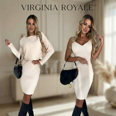 Virginia Royale™ Set aus hochwertigem Strick mit eleganter 2-in-1-Überlagerung in Eisweiß