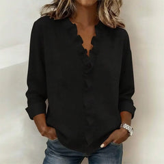 Sorelle™ Bluse mit Vertikalem Rüschendetail und Zeitlosem Stil in Schwarz