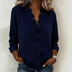Sorelle™ Bluse mit Vertikalem Rüschendetail und Zeitlosem Stil in Militärblau