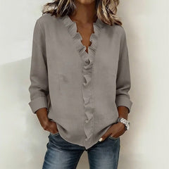 Sorelle™ Bluse mit Vertikalem Rüschendetail und Zeitlosem Stil in Grau