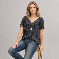 Lisboa™ Bluse aus Premium-Viskose mit V-Ausschnitt in Schwarz