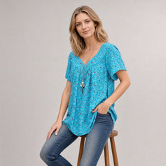 Lisboa™ Bluse aus Premium-Viskose mit V-Ausschnitt in Himmelblau