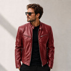 Yakuza™ Jacke aus Premium Leder mit Minimalistischem, Zeitlosem Design in Bordeauxrot