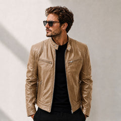 Yakuza™ Jacke aus Premium Leder mit Minimalistischem, Zeitlosem Design in Hellbraun