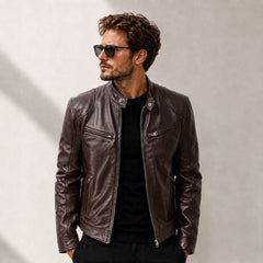 Yakuza™ Jacke aus Premium Leder mit Minimalistischem, Zeitlosem Design in Braun