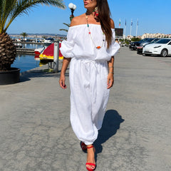 Bellamare™ Jumpsuit Mit Schulterfreiem Ausschnitt Und Verstellbarer Taille in Weiß