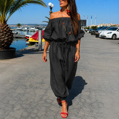 Bellamare™ Jumpsuit Mit Schulterfreiem Ausschnitt Und Verstellbarer Taille in Schwarz