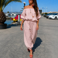 Bellamare™ Jumpsuit Mit Schulterfreiem Ausschnitt Und Verstellbarer Taille in Rosa