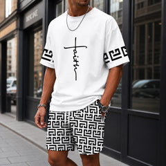 Zweiteiler Roven™ mit oversized T-Shirt und gemusterter Shorts / Moderner Streetwear-Look mit hohem Tragekomfort. in Weiß