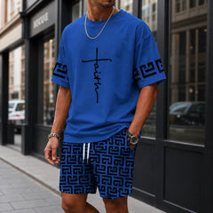 Zweiteiler Roven™ mit oversized T-Shirt und gemusterter Shorts / Moderner Streetwear-Look mit hohem Tragekomfort. in Blau