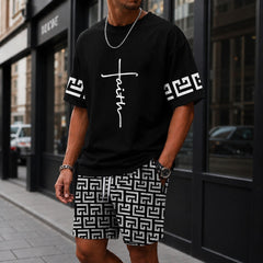 Zweiteiler Roven™ mit oversized T-Shirt und gemusterter Shorts / Moderner Streetwear-Look mit hohem Tragekomfort. in Schwarz