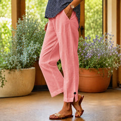 Sylvie™ Hose aus Baumwoll-Leinen mit Seitlichem Schlitz am Saum in Rosa
