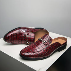 Leder-Loafer-Sandalen mit Goldkettendetail für Herren in Weinrot