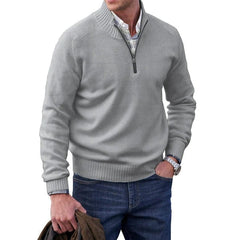 Kasper - Herren Fleece-Pullover mit viertel Reißverschluss in Hellgrau