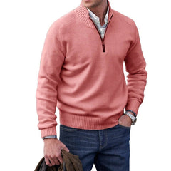 Kasper - Herren Fleece-Pullover mit viertel Reißverschluss in Rosa