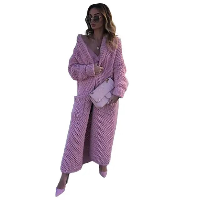 Winter Revers gestrickt Strickjacke lange Mäntel für Frauen