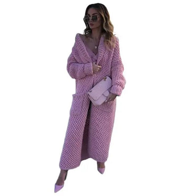 Winter Revers gestrickt Strickjacke lange Mäntel für Frauen