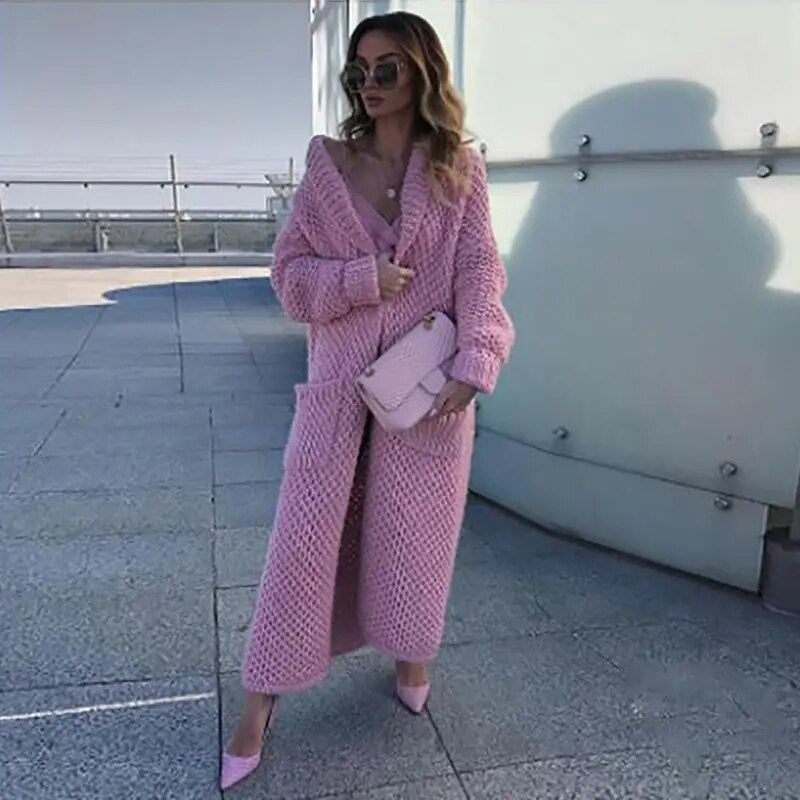 Winter Revers gestrickt Strickjacke lange Mäntel für Frauen