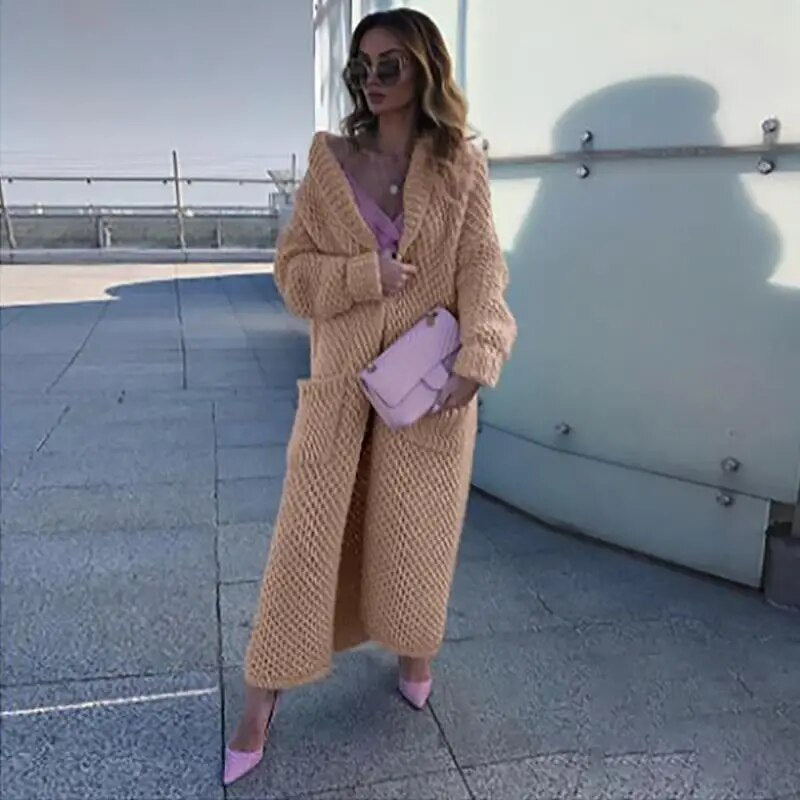 Winter Revers gestrickt Strickjacke lange Mäntel für Frauen